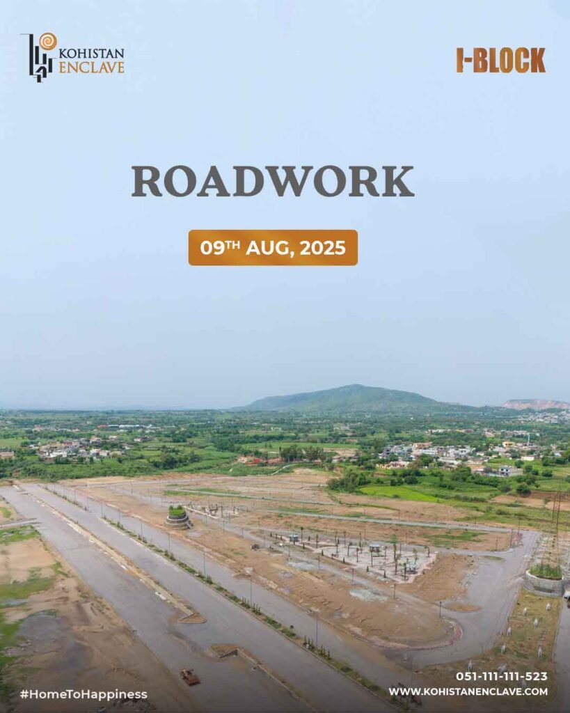 Aerial view of Kohistan Enclave roadwork construction site