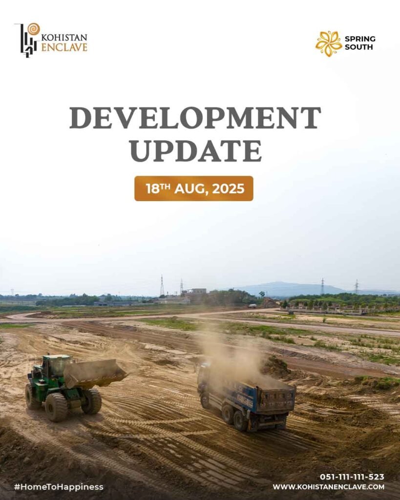 Earth-moving vehicles at Kohistan Enclave development site
