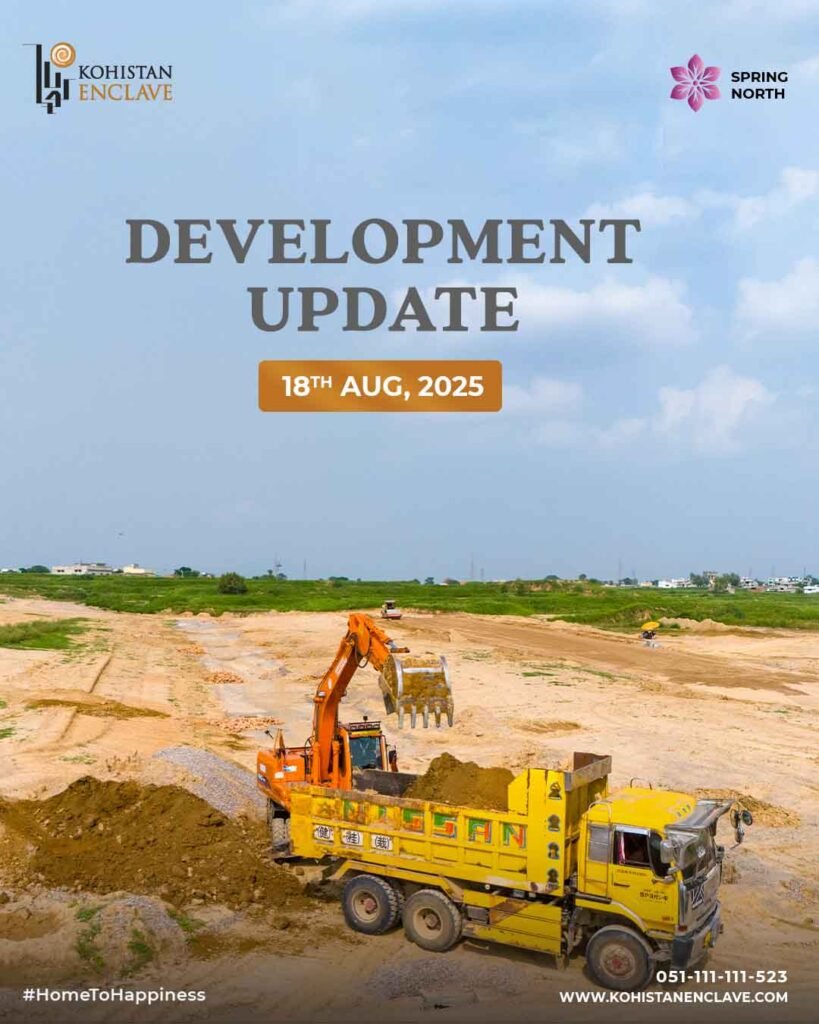 Kohistan Enclave construction site with excavator and truck